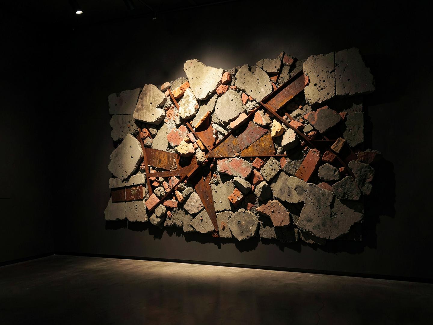 Contemporary artwork assembled from reclaimed concrete and steel